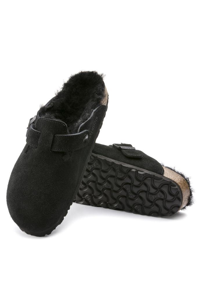 Birkenstock Boston Shearling VL/Fell Suede Leather in Black Product Image