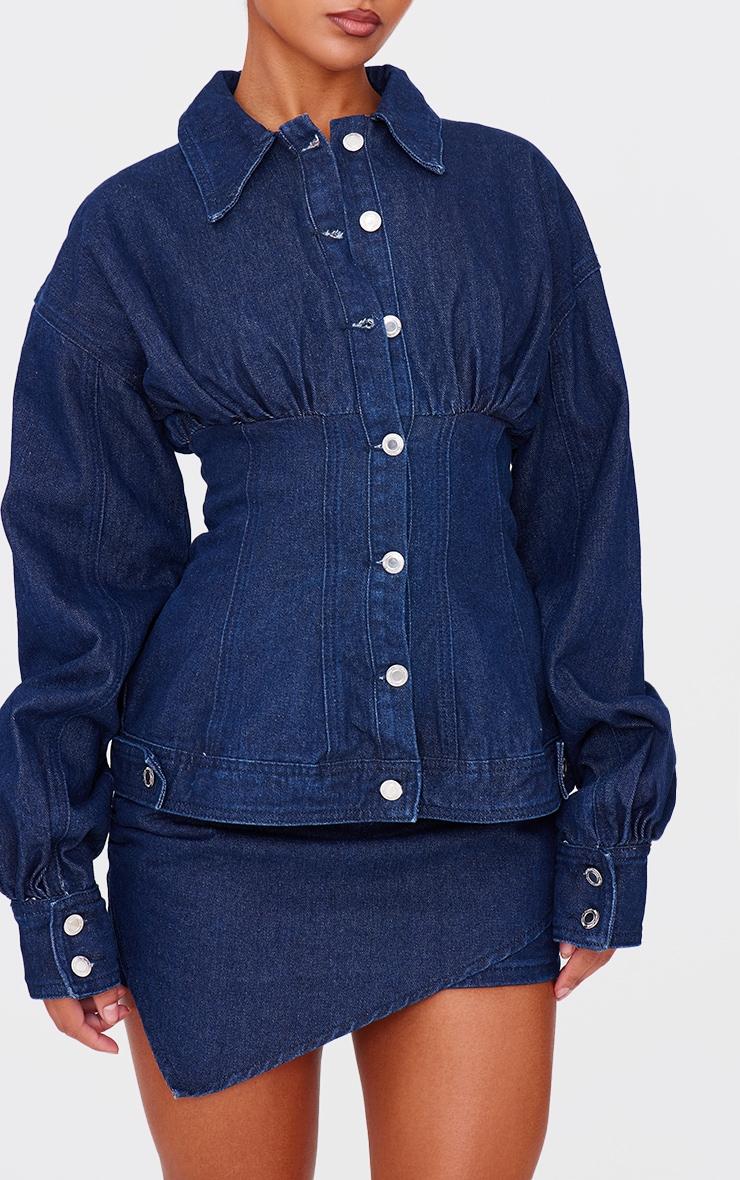 Indigo Asymmetric Layered Panel Denim Mini Skirt Product Image