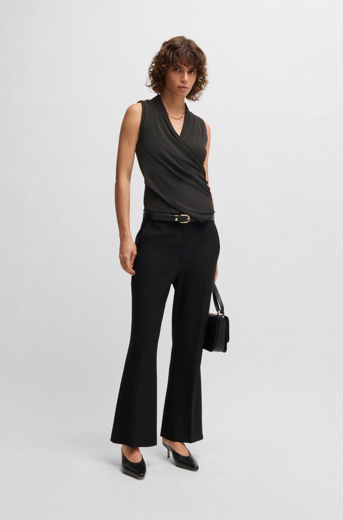 Sleeveless wrap-front top in stretch crepe Product Image