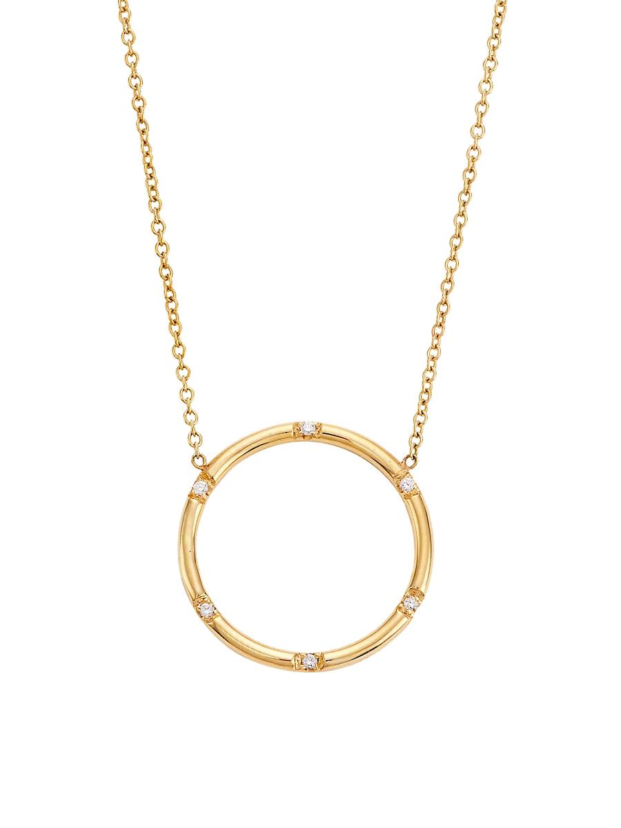Womens 14K Yellow Gold & Diamond Open Circle Pendant Necklace Product Image