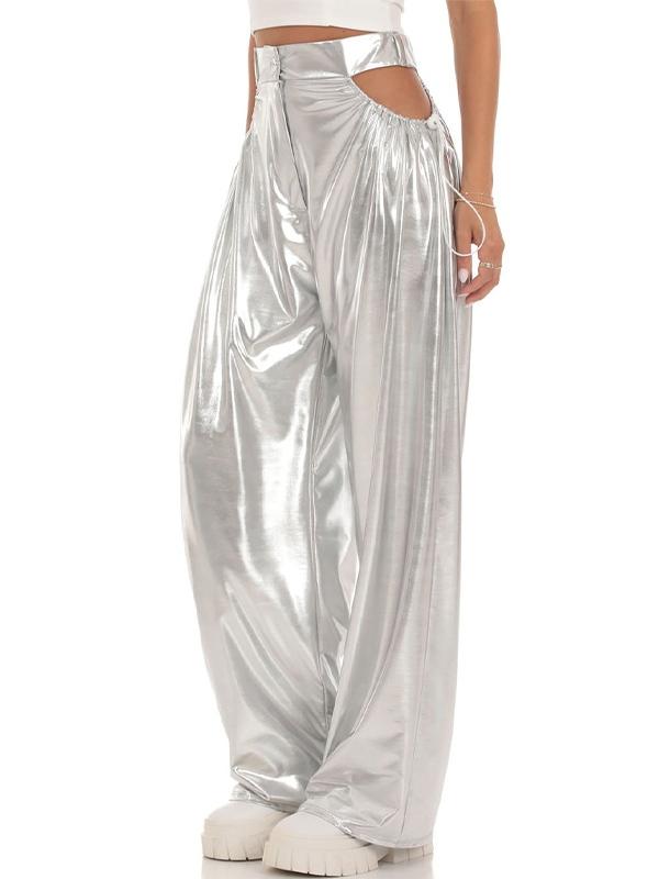 Metallic Cutout Drawstring Wide Leg Pants Product Image