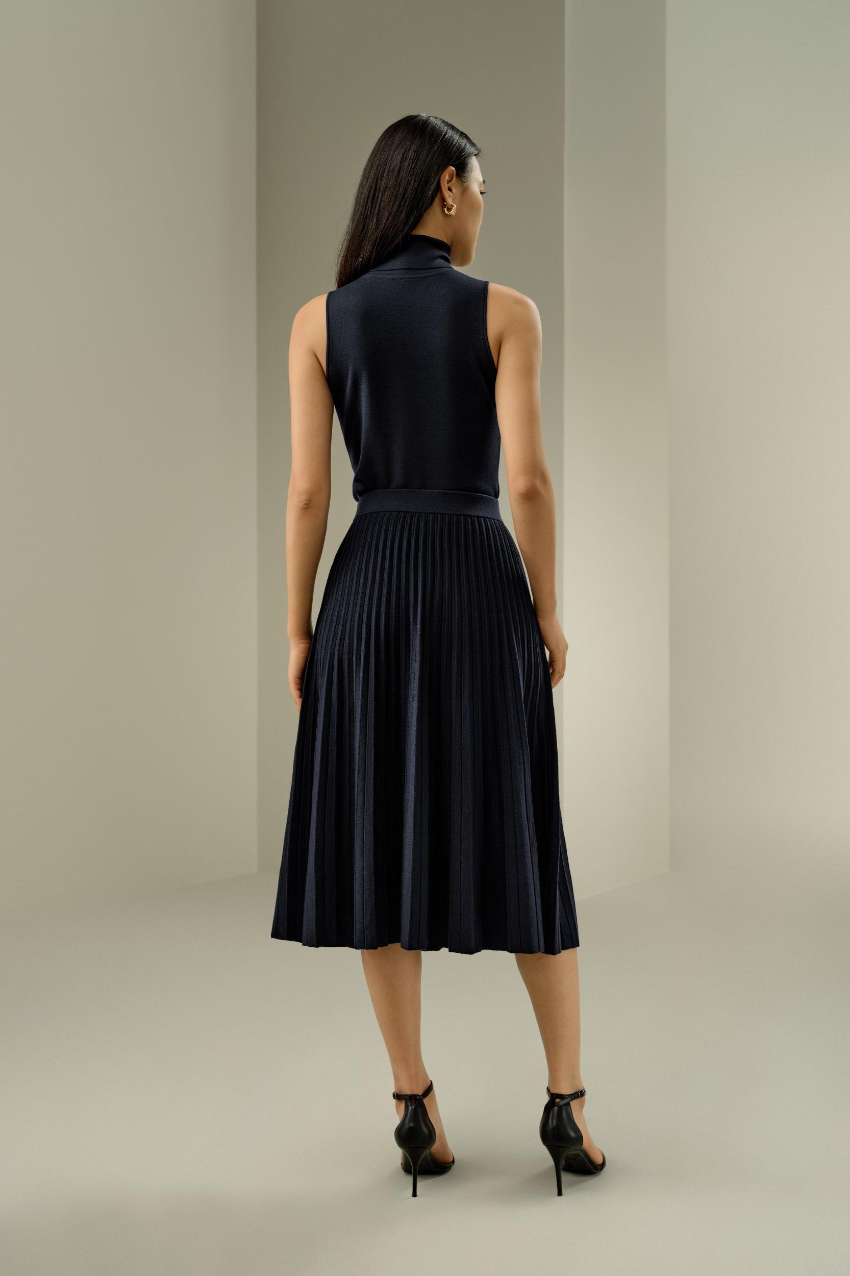Pleated A-line Merino Wool Skirt Product Image