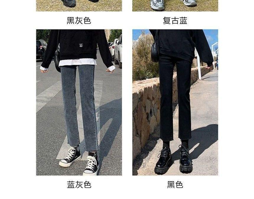 Mid Rise Washed Crop Straight Leg Jeans Product Image