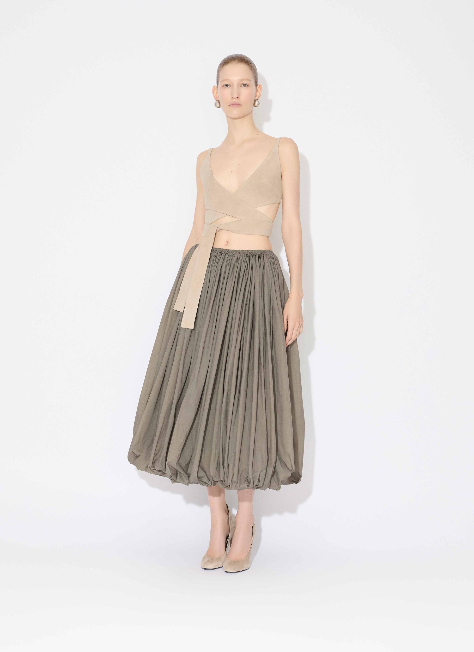 BEIGE LEATHER CRISS CROSS TOP Product Image