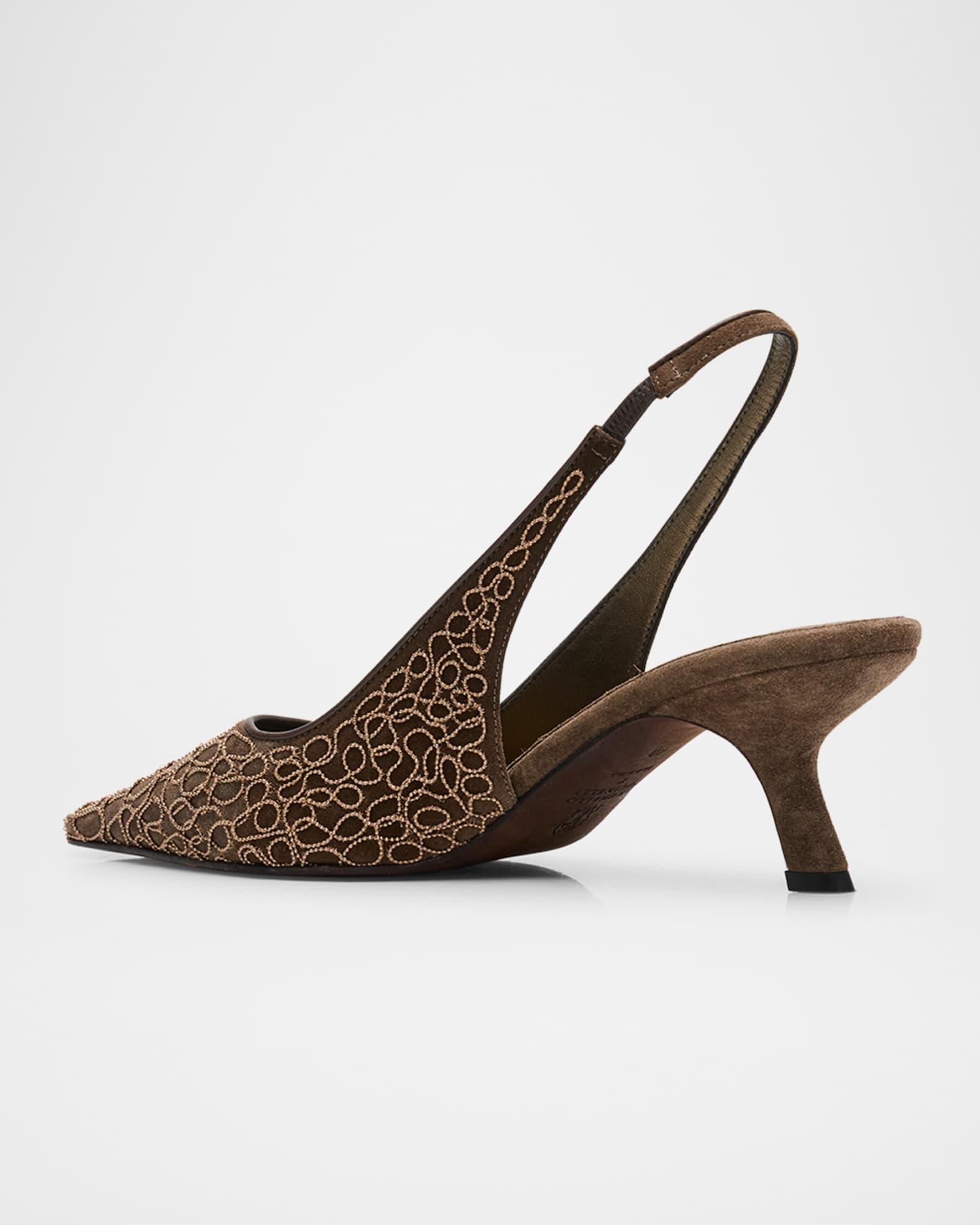 Suede Monili Croco Slingback Pumps Product Image