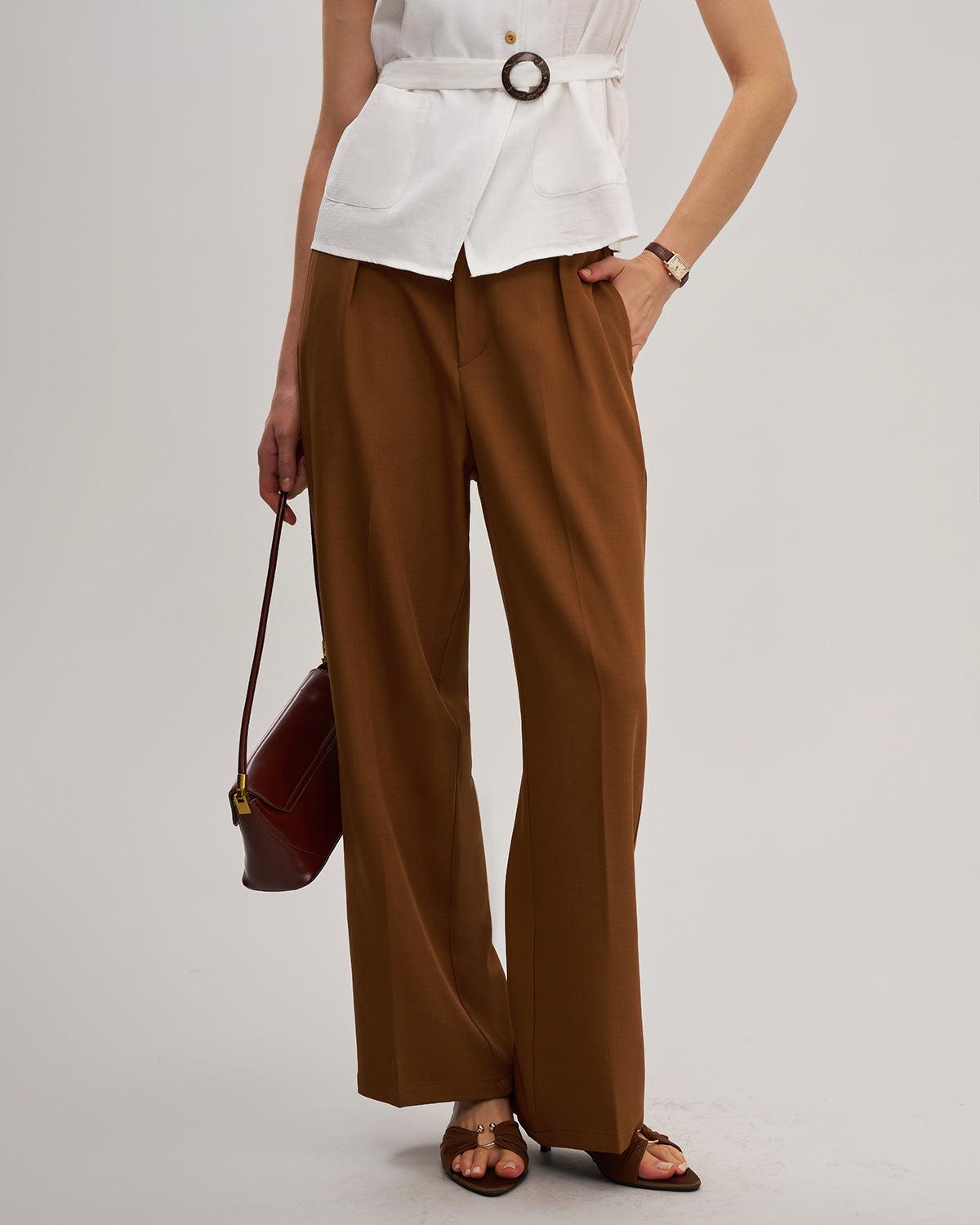Red Elastic Waist Straight Pants Product Image