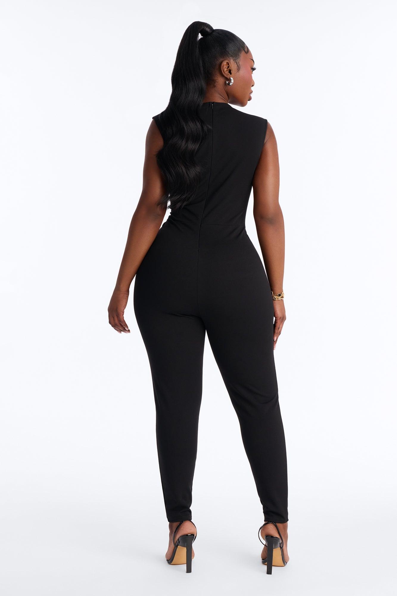 Vanna Draped Catsuit - Black Female Product Image