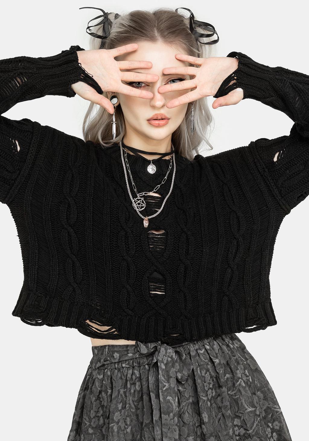 Nemesis Distressed Cable Knit Sweater Product Image