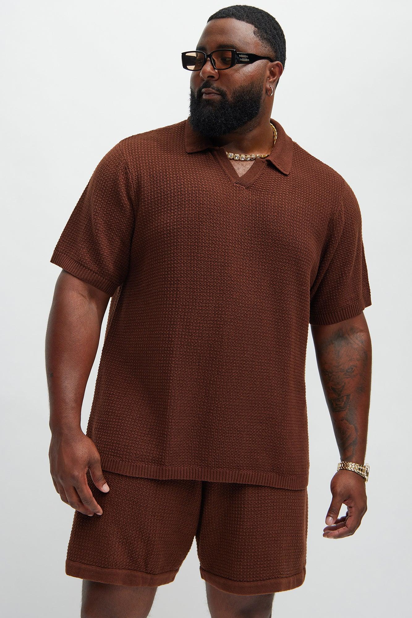 Clay Textured Johnny Collar Shirt - Dark Brown Product Image