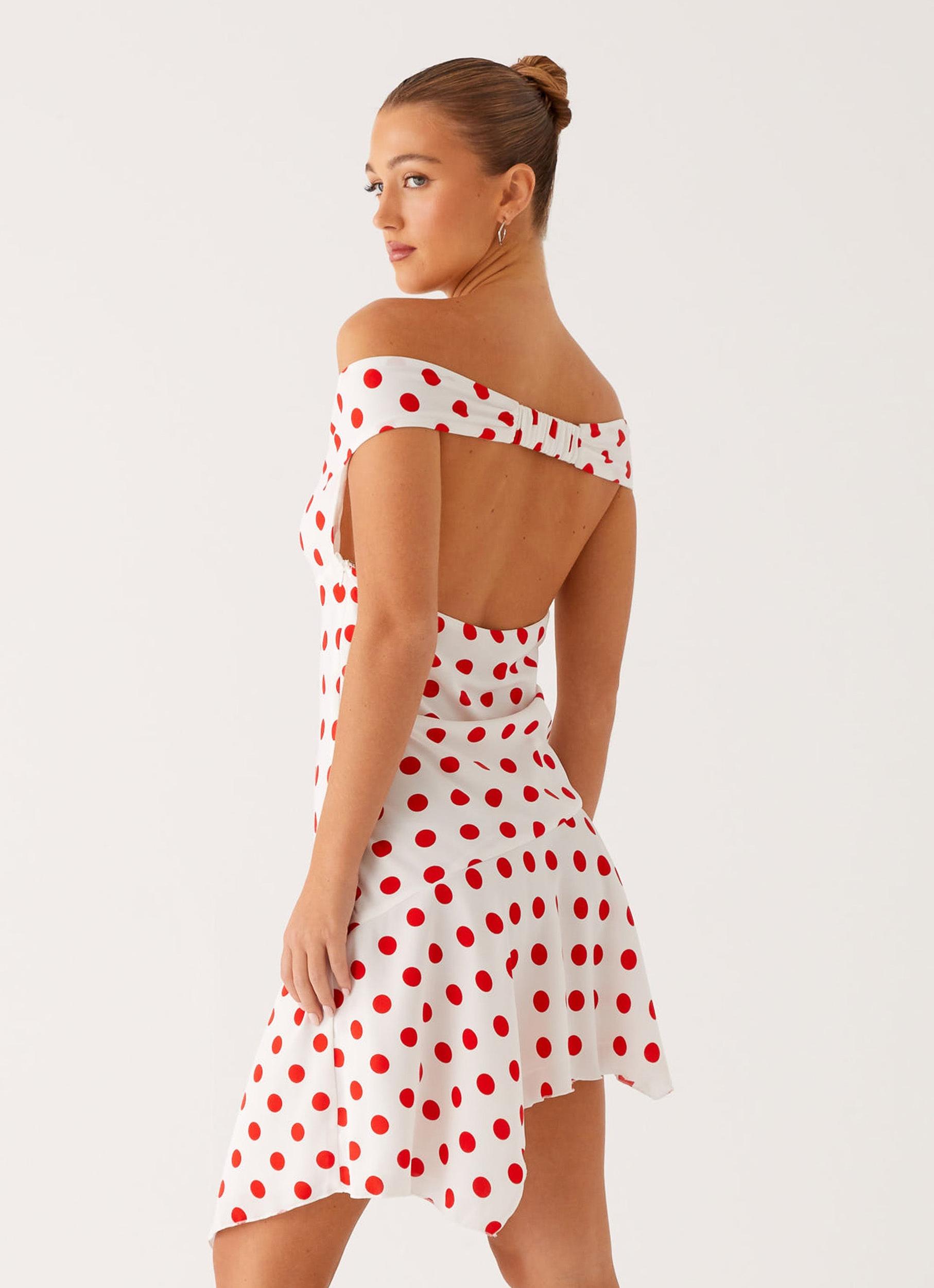 Alma Mini Dress - White Red Polka Dot Product Image