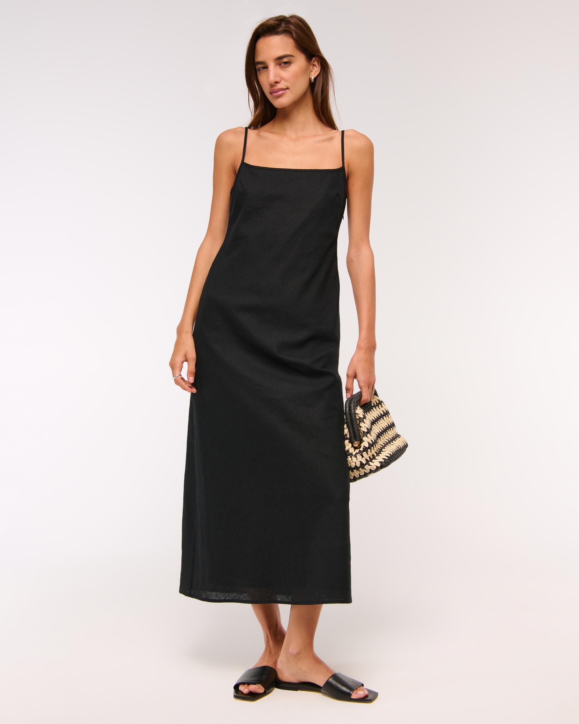 The A&F Julia Slip Linen-Blend Midi Dress Product Image