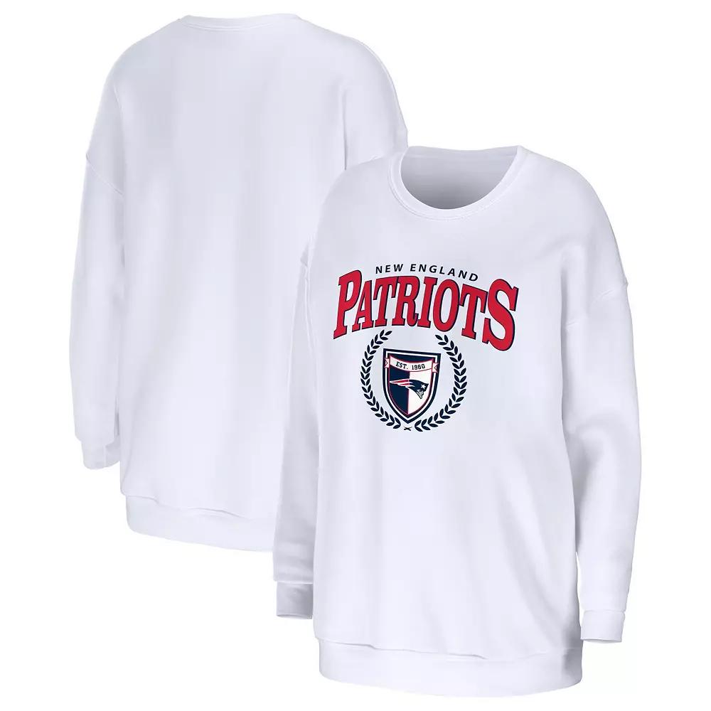Women's WEAR by Erin Andrews White New England Patriots Oversized Pullover Sweatshirt, Size: XL Product Image