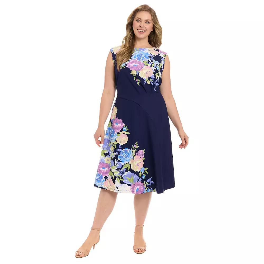 Plus Size London Times Sleeveless Scuba Crepe Midi Dress, Women's, Size: 18 W, Blue Product Image