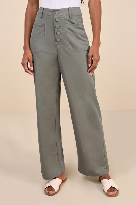 Instinctively Elevated Olive High-Rise Button-Fly Wide-Leg Pants Product Image