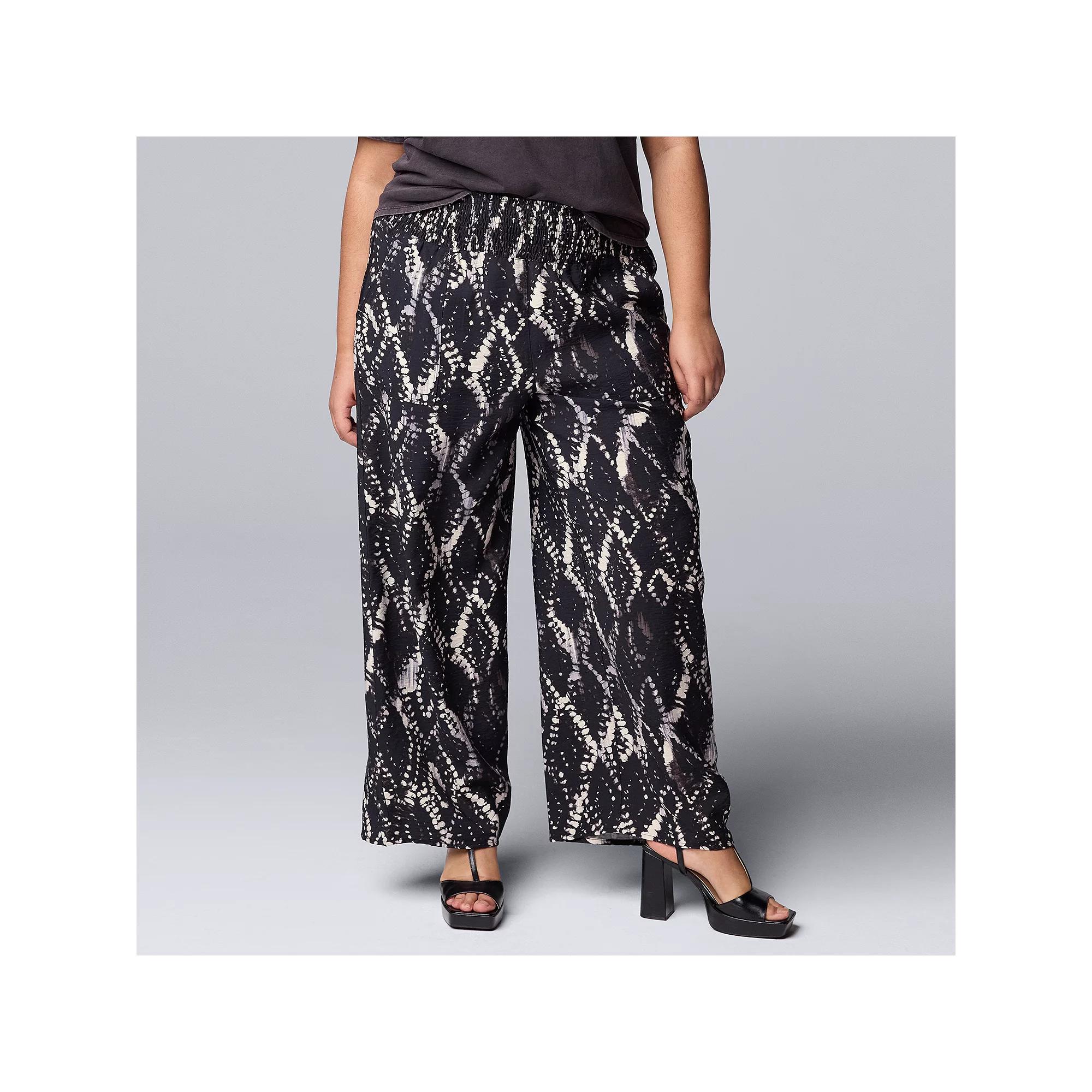 Plus Size Simply Vera Vera Wang Wide Leg Travel Pants, Women's, Size: 1XL, Black Diamond Dye Product Image