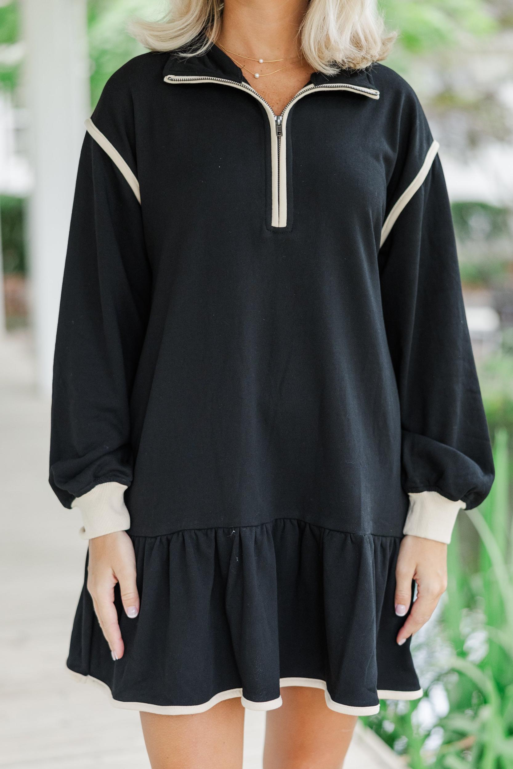 Make It Right Black Half Zip Sweatshirt Dress Female Product Image