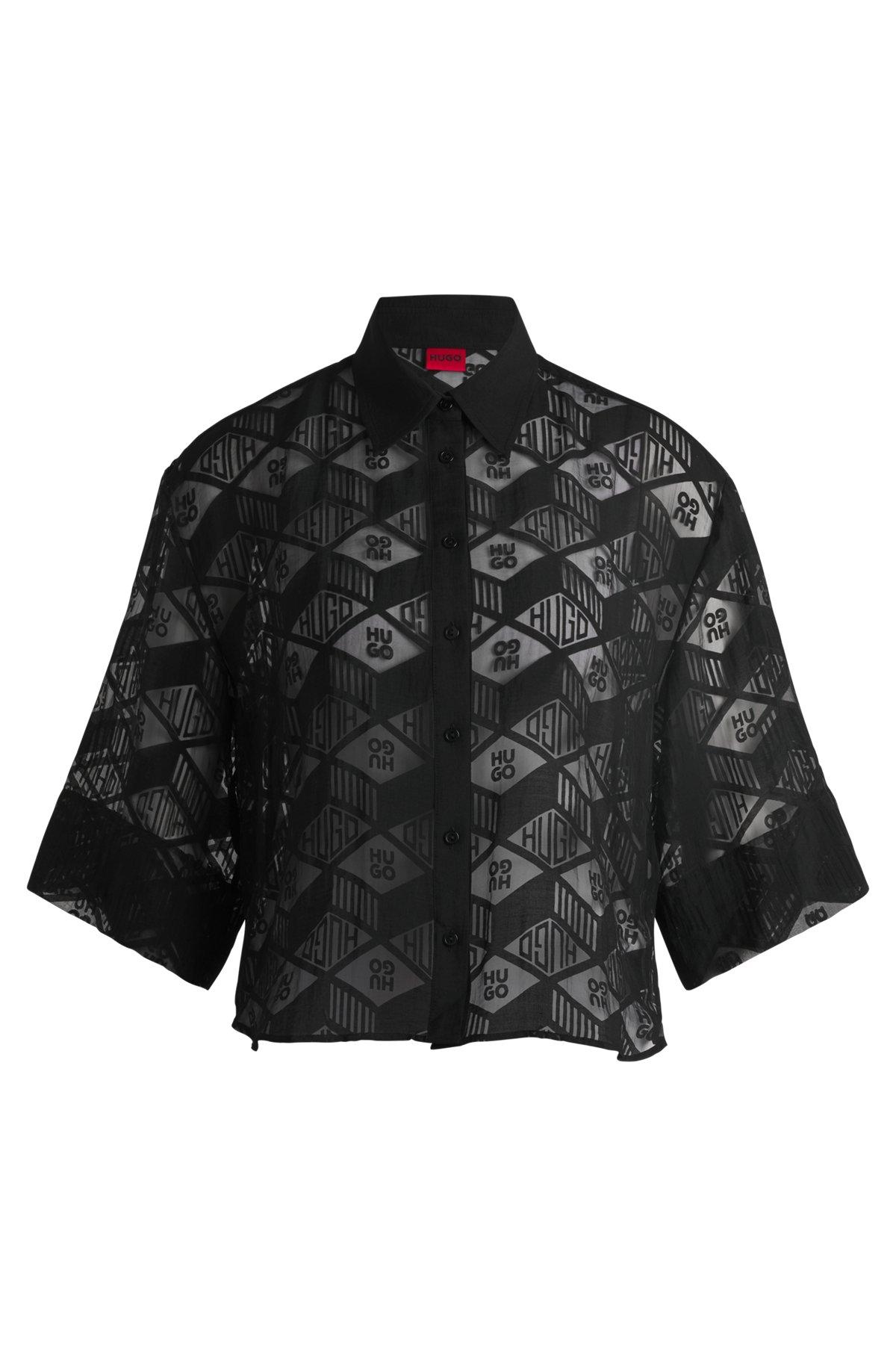 HUGO - Regular-fit chiffon blouse with all-over logo print - Patterned Product Image