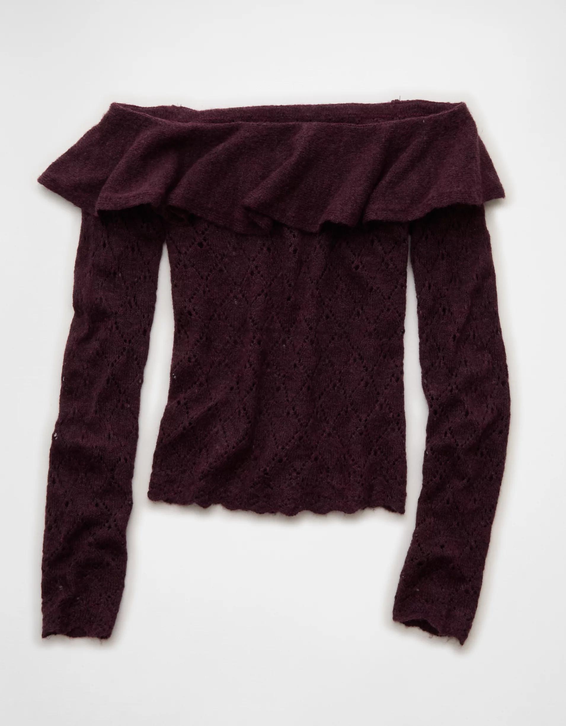 AE Ruffle Off-The-Shoulder Sweater  Product Image