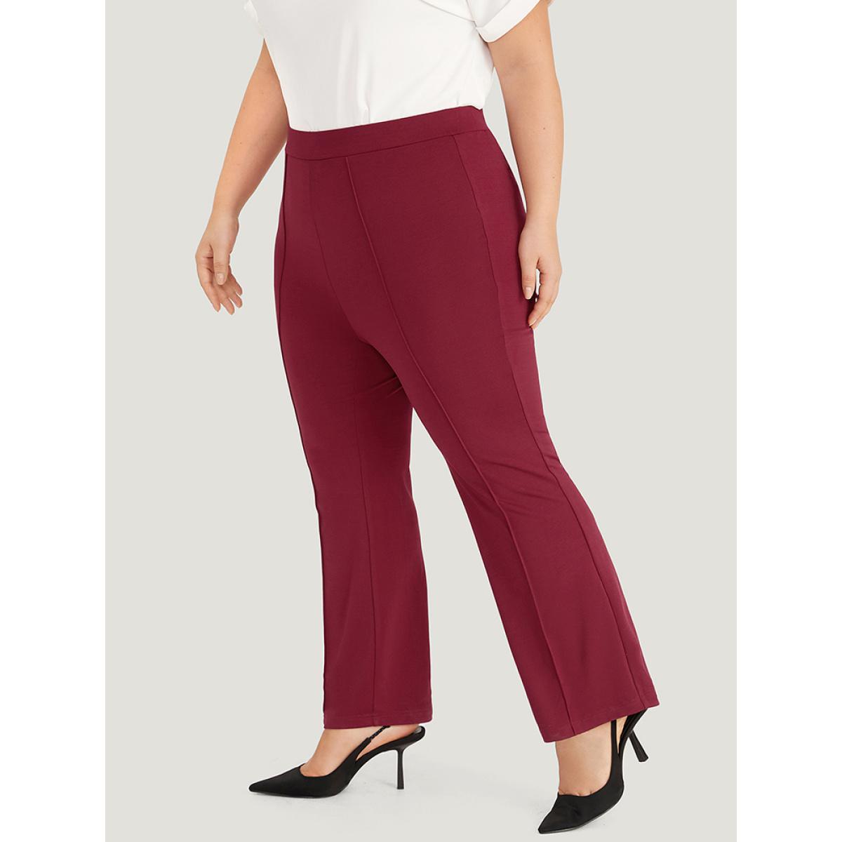 Plus Size Solid Elastic Waist Bootcut Skinny Pants Women Scarlet Office Bootcut High Rise Work Pants BloomChic 18-20/2X Product Image