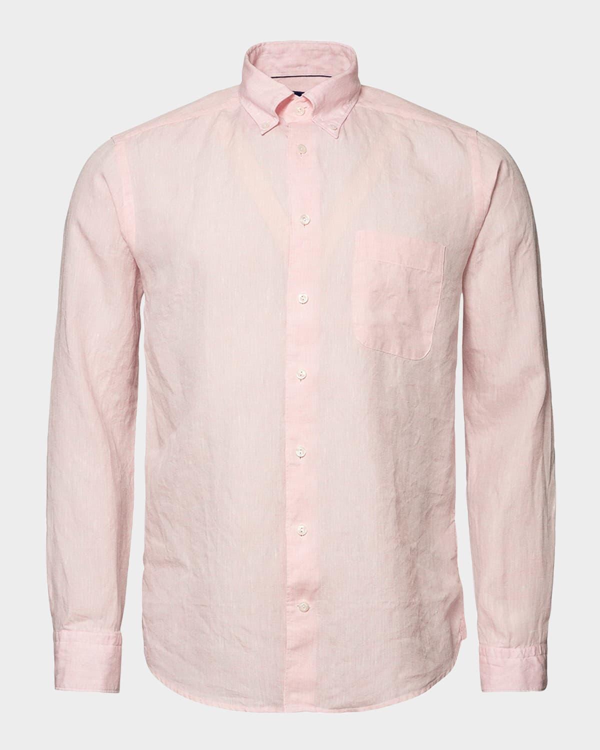 Men's Signature Linen Contemporary Fit Casual Button-Down Shirt Product Image