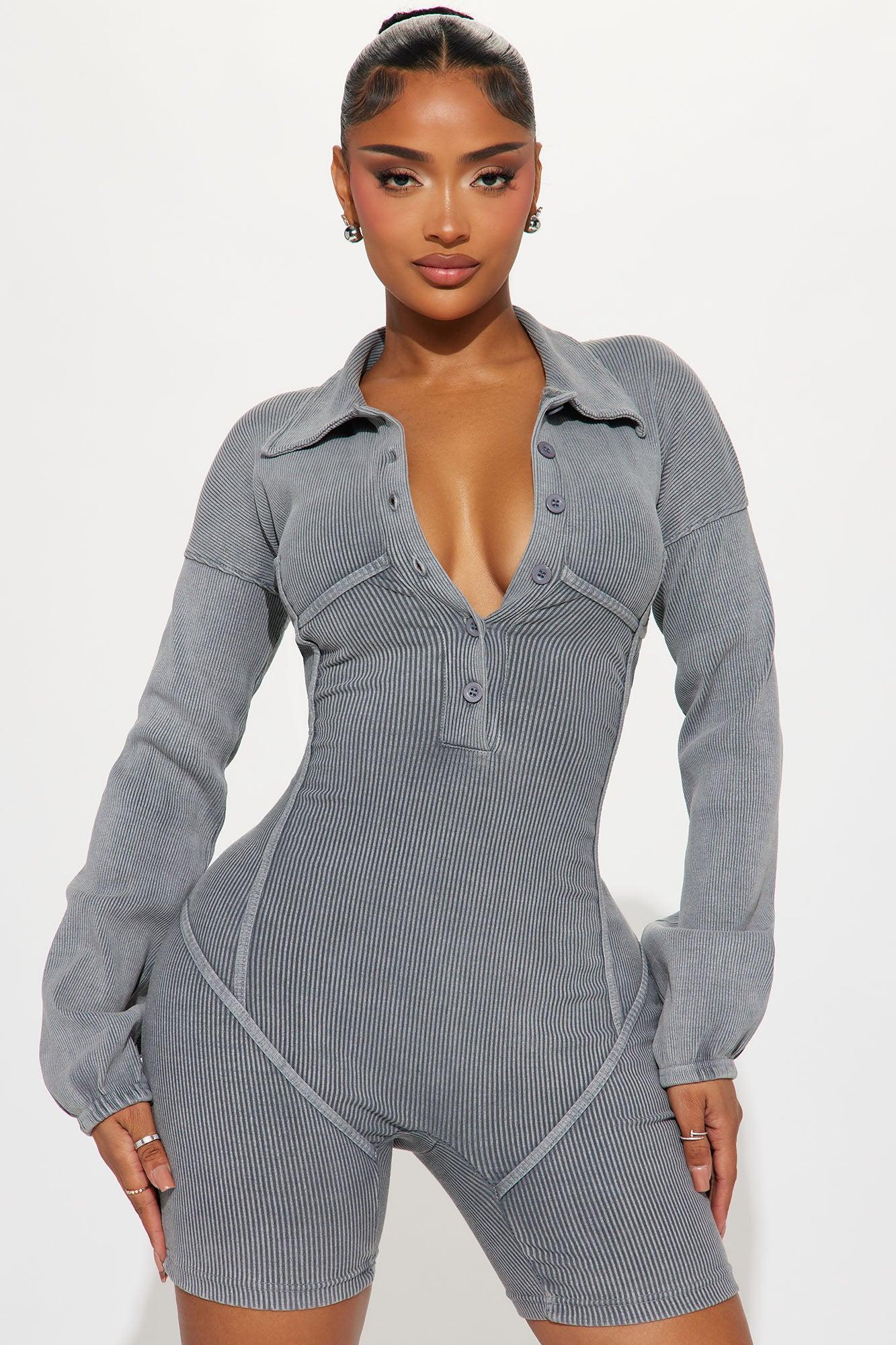 She's Just The One Ribbed Romper - Grey Product Image