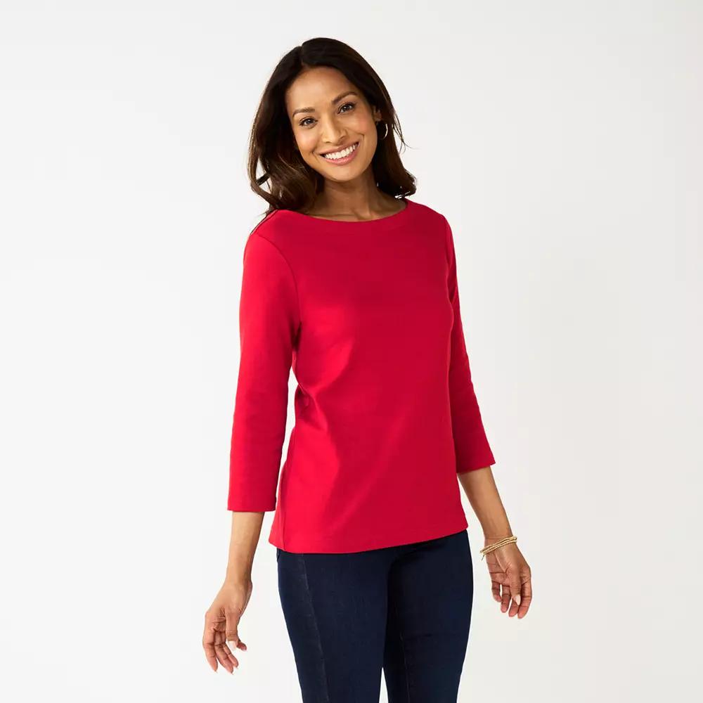 Petite Croft & Barrow® Boatneck Top, Women's, Size: XL Petite, Chicago Red Product Image