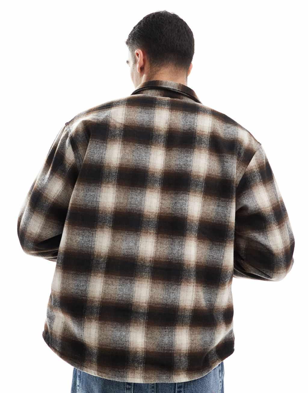 Bershka plaid washed shirt in brown Product Image