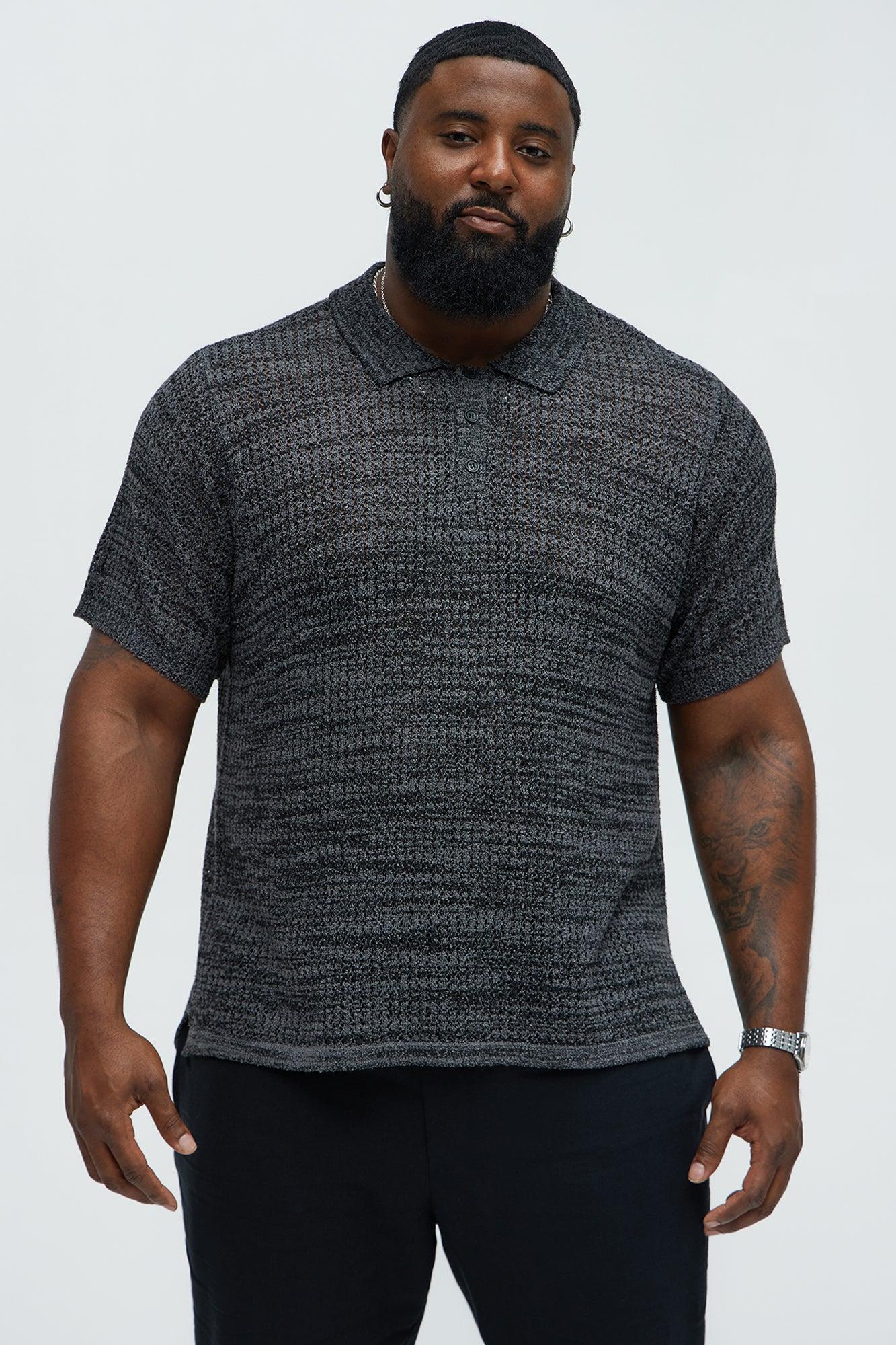 Peppered Open Knit Polo - Grey/combo Product Image