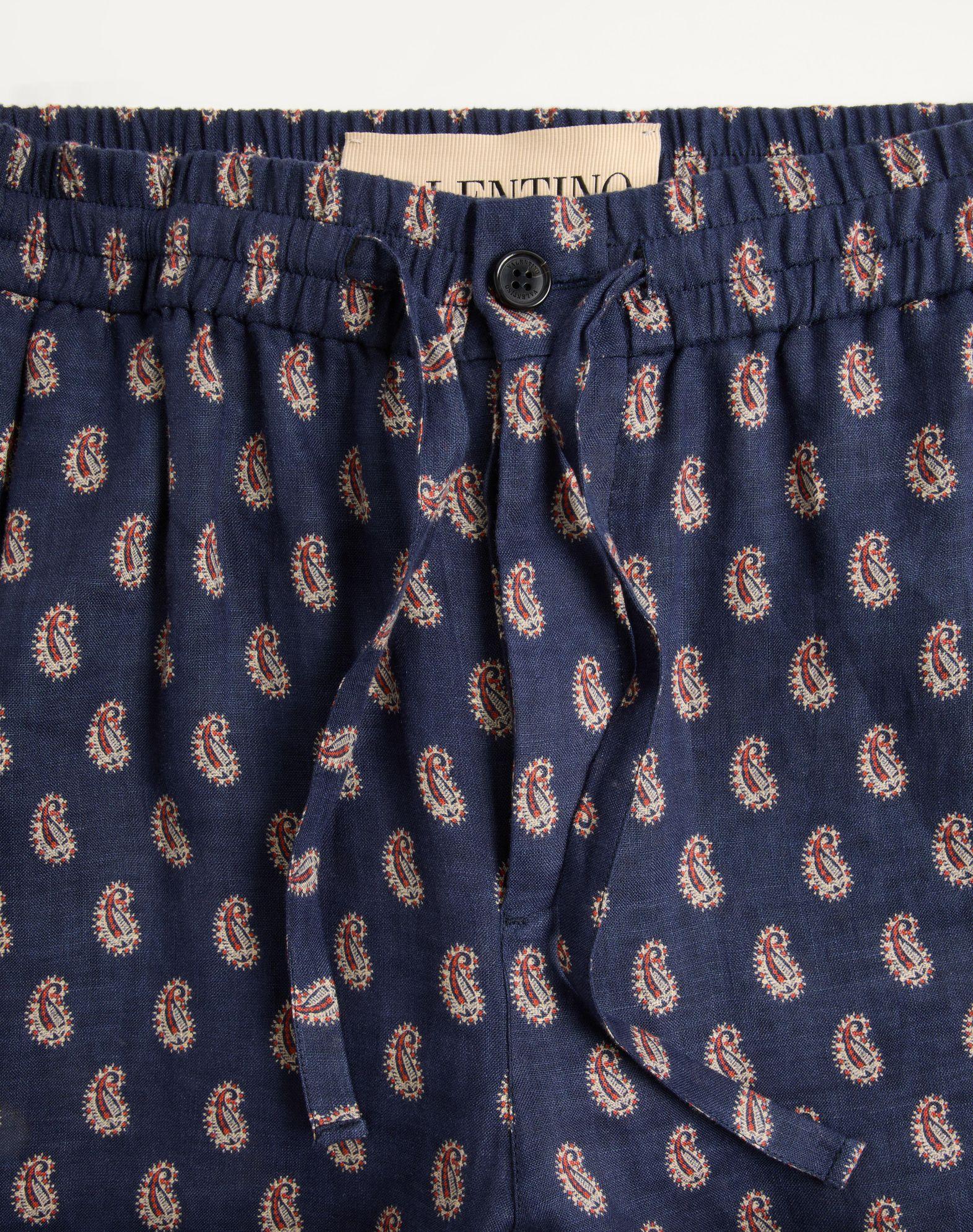 Lightweight Cuffed Linen Pants With Voyage Imaginaire Print Product Image