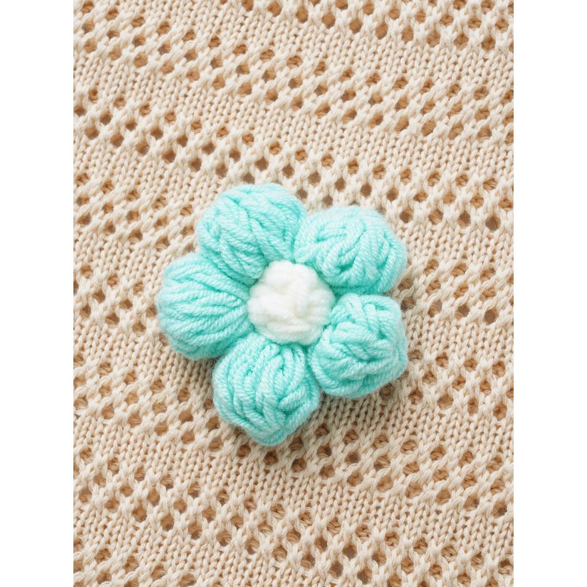 Plus Size Colored Stereo Flower Design Pullover Beige Women Casual Three Quarter Length Sleeve Boat Neck Everyday Pullovers BloomChic 26/4X Product Image