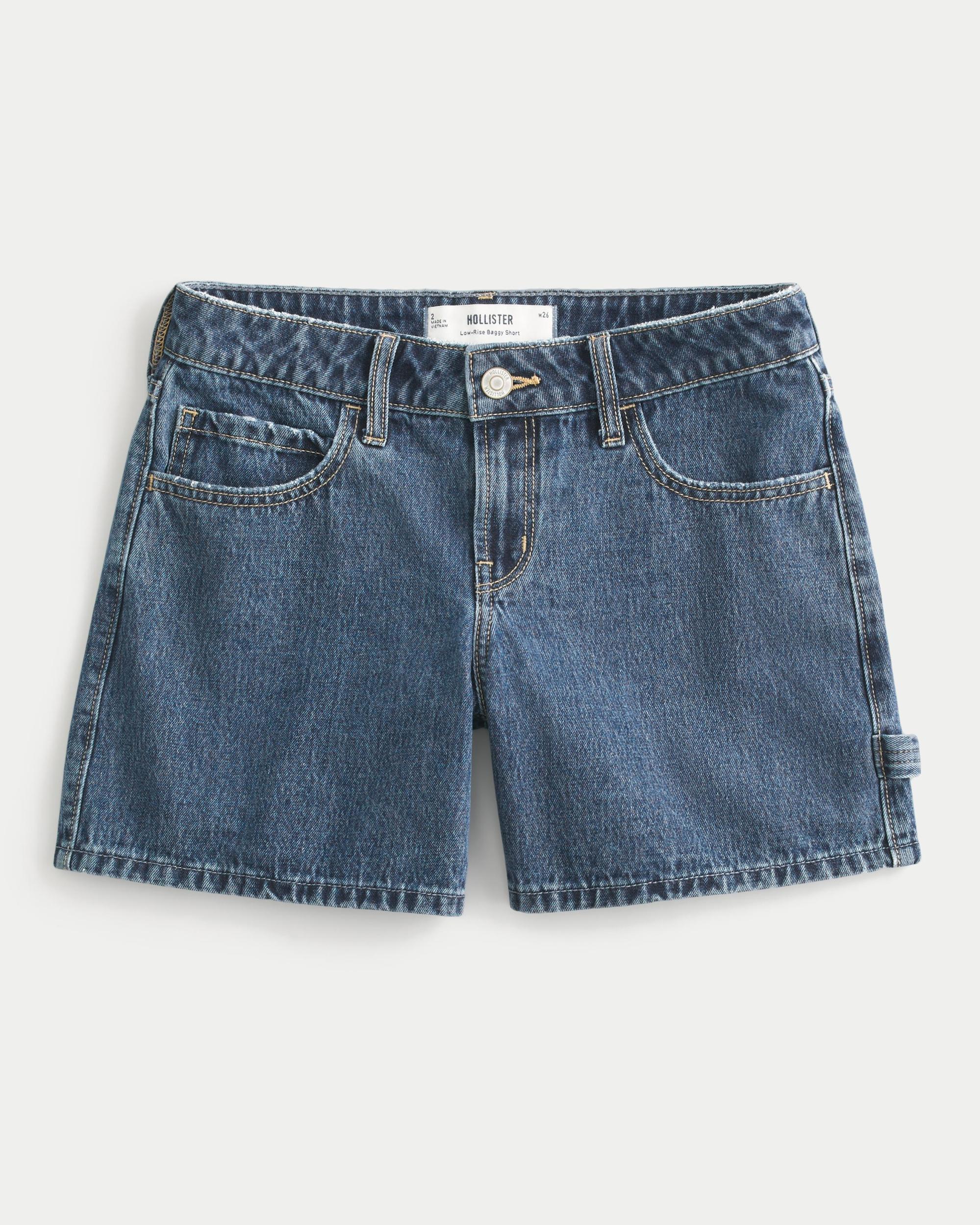 Low-Rise Dark Wash Baggy Denim Shorts 5" Product Image