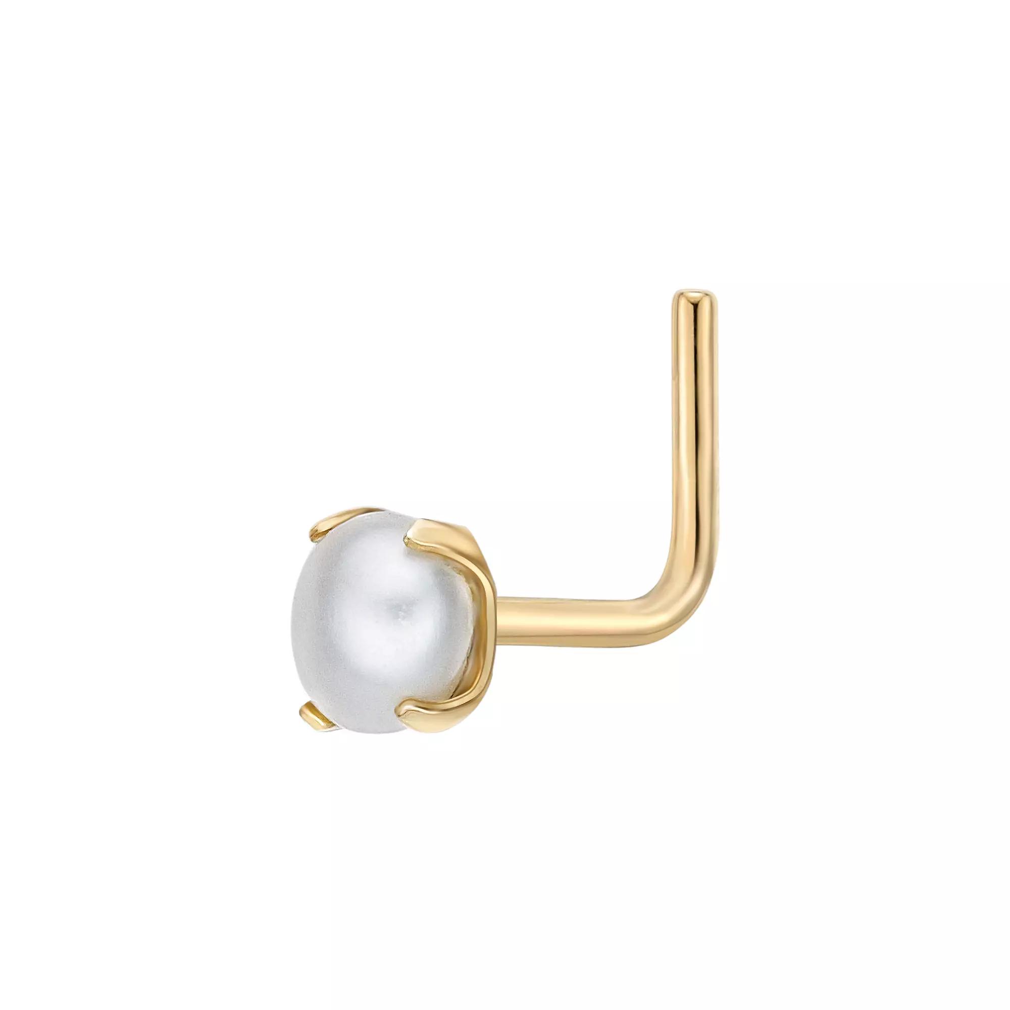 Lila Moon 14k Gold 90 Degree Angle Freshwater Cultured Pearl Nose Stud, Women's Product Image