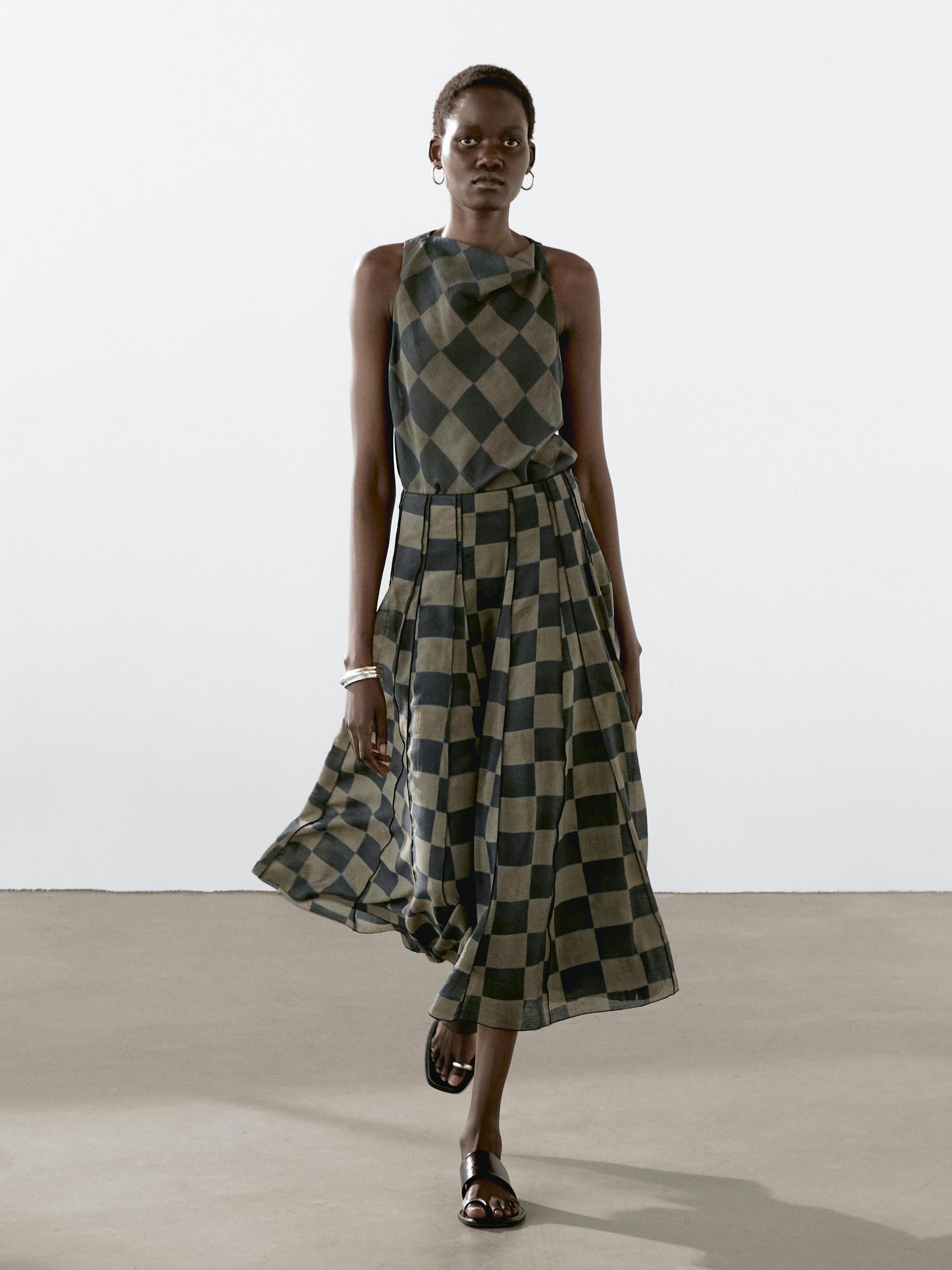 Flowing check midi skirt Product Image