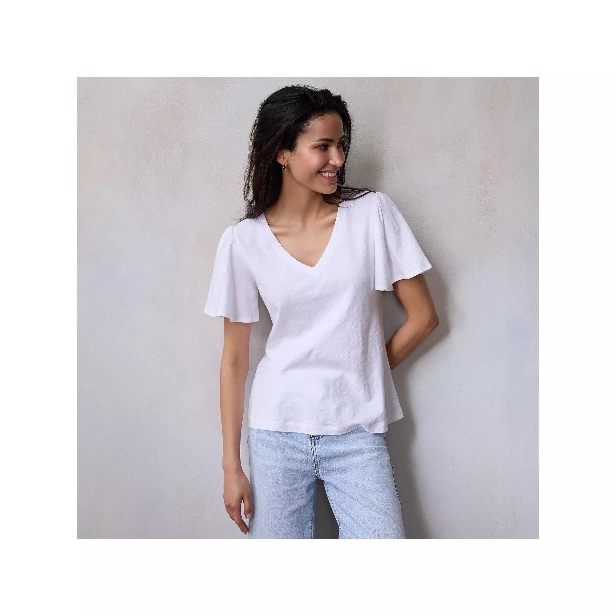 Women's LC Lauren Conrad V-Neck Flutter Sleeve Top, Size: XXL, Grey White Product Image