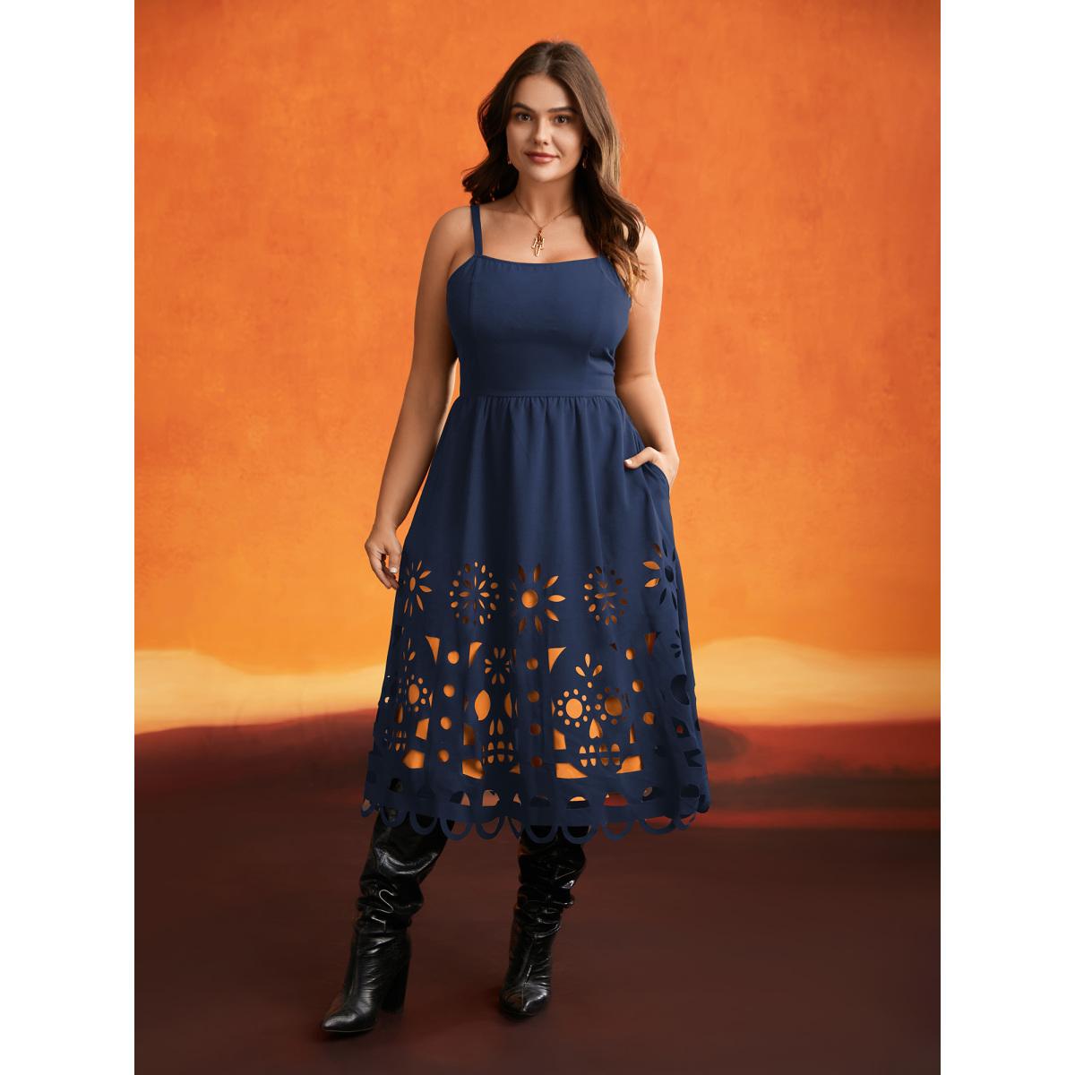 Plus Size Skull Burnout Cami Midi Dress DarkBlue Women Playful Contrast Party Curvy Bloomchic 18-20/2X Product Image