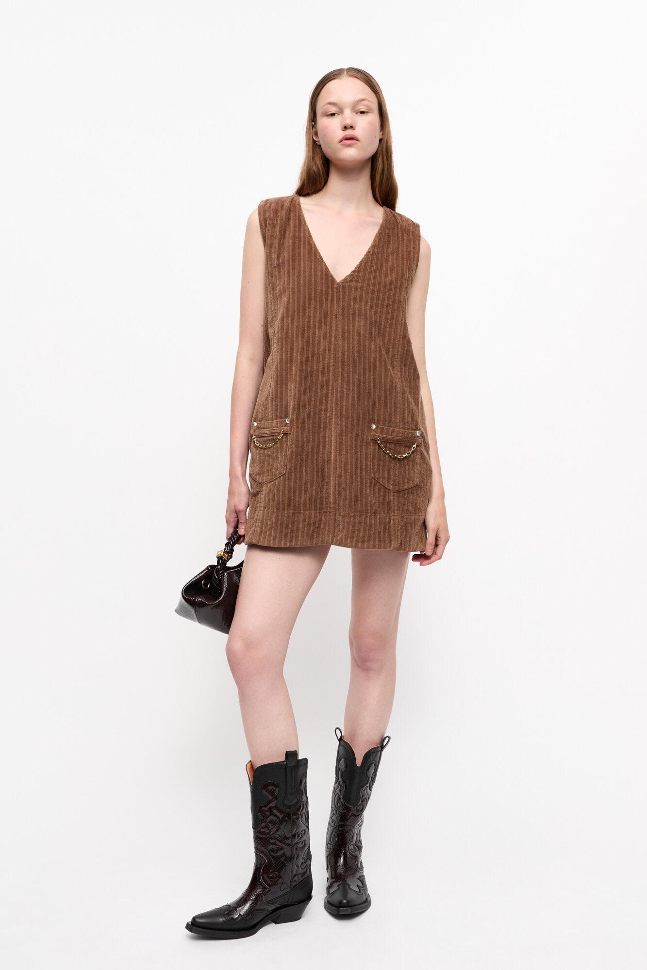 Brown Corduroy Mini Dress Product Image