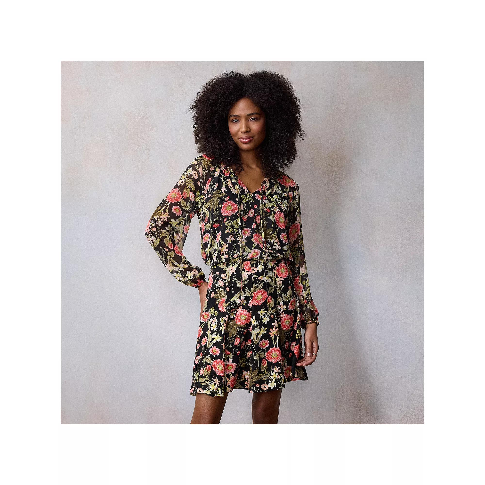 Women's LC Lauren Conrad Tie-Front Peasant Top, Size: Medium, Black Bryn Botanical Product Image