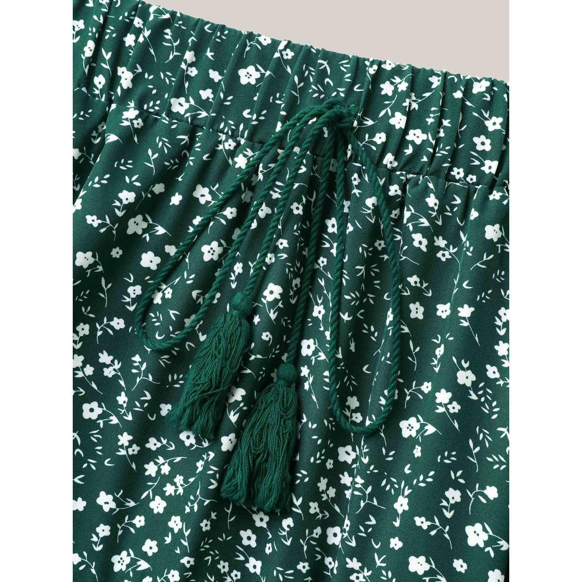 Plus Size Ditsy Floral Print Tiered Tied Maxi Skirt Women Emerald Timeless Loose No stretch Side seam pocket Vacation Skirts BloomChic 14-16/1X Product Image