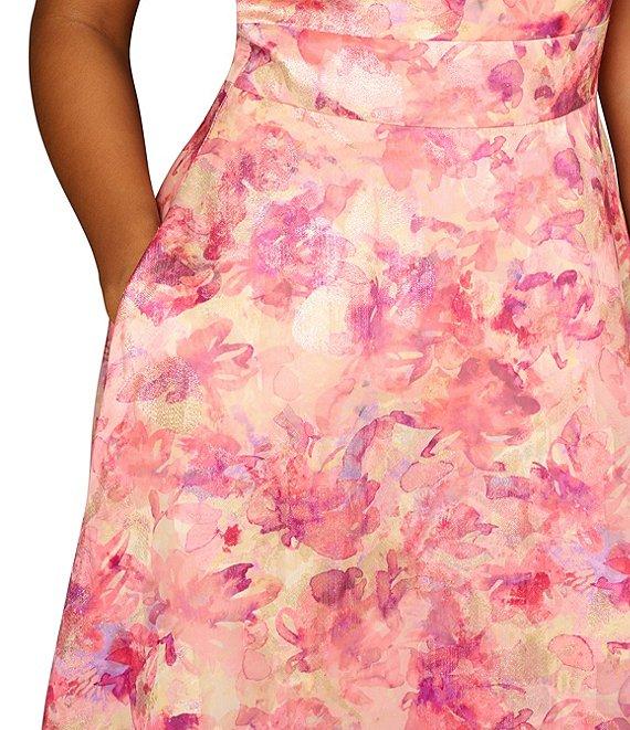 Aidan Mattox Floral Printed Metallic Jacquard One Shoulder Ball Gown Product Image