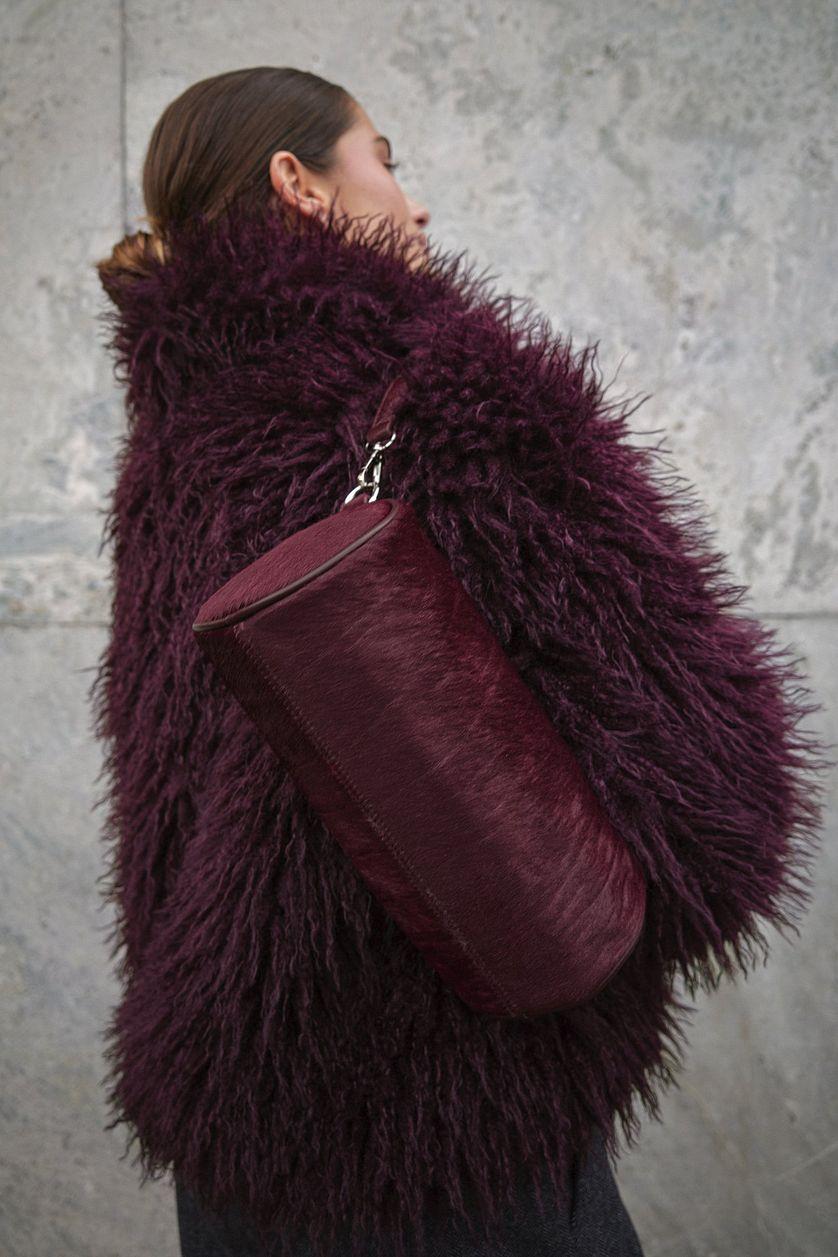 Leather Cylinder Shoulder Bag Black Product Image