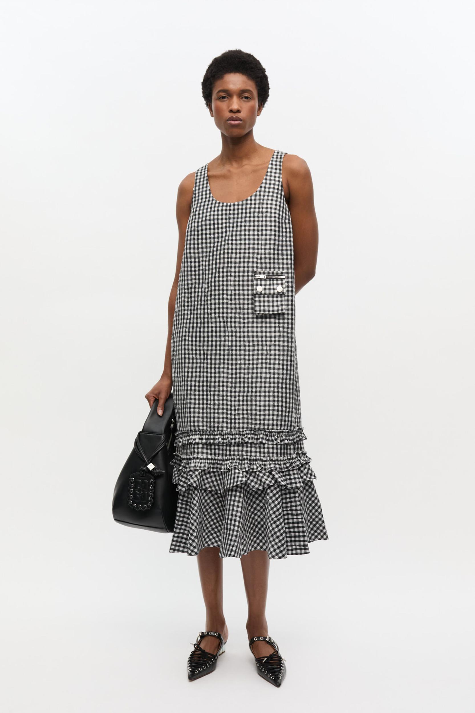 Crinkled Check Long Dress Product Image