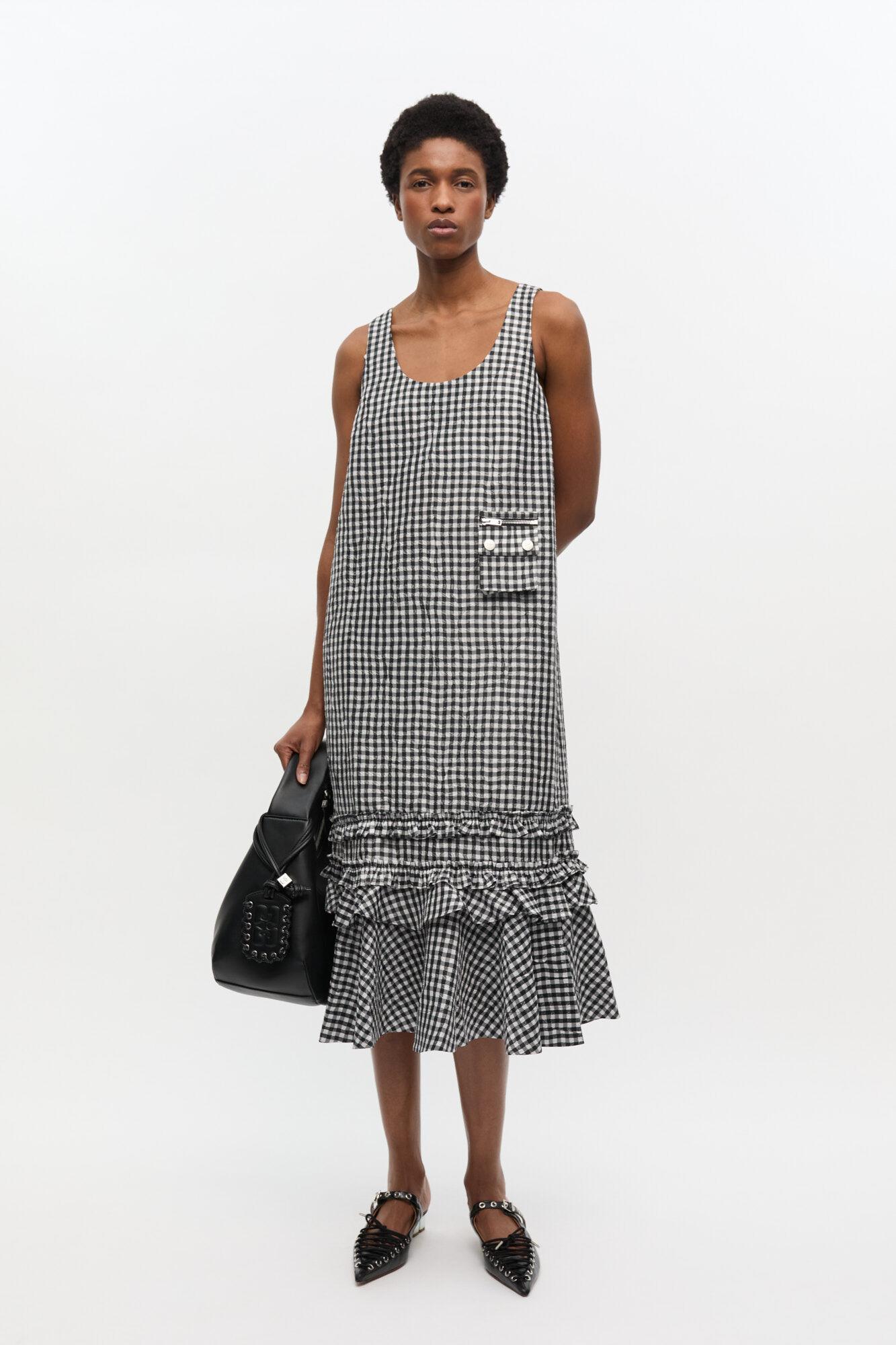 Crinkled Check Long Dress Product Image