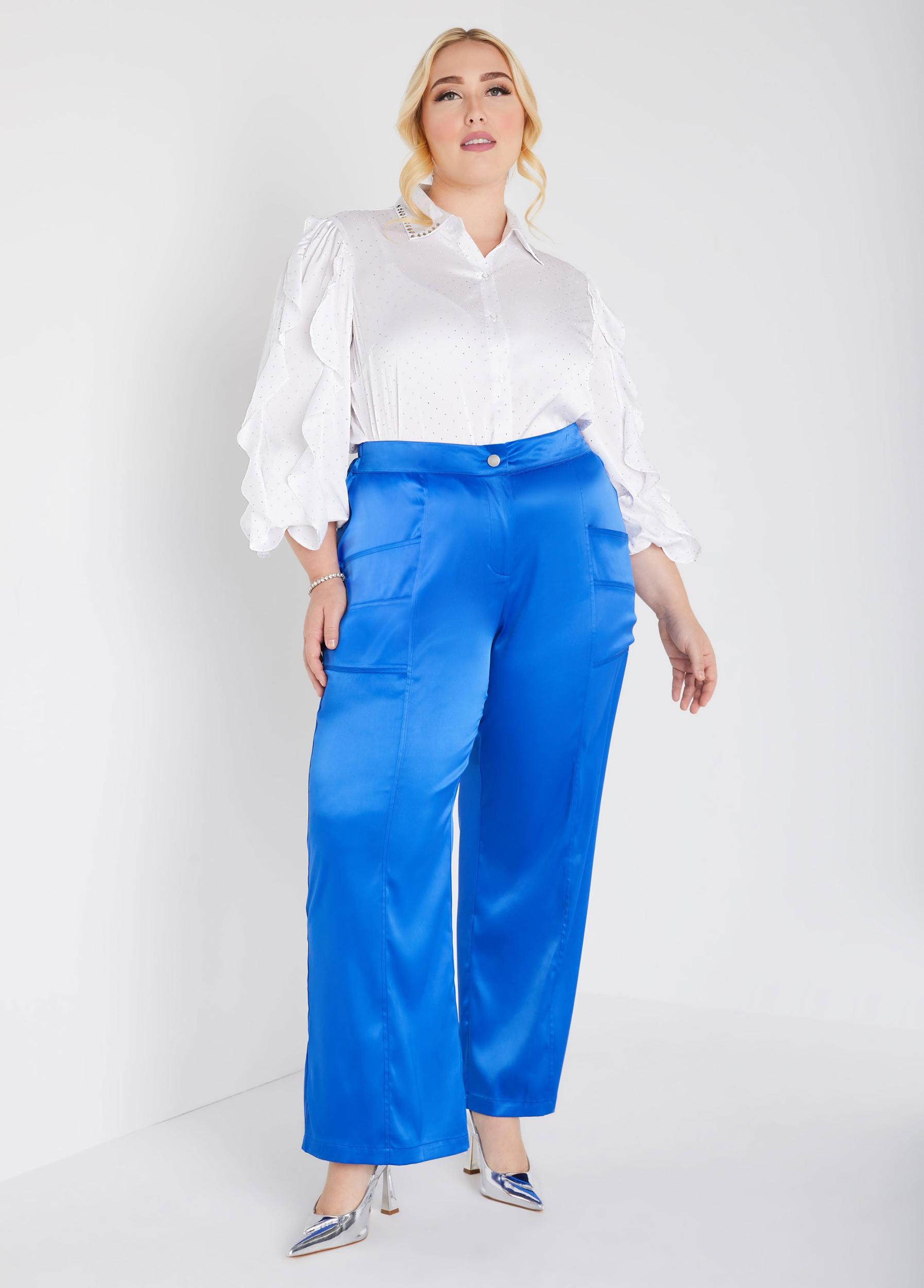 Plus Size Satin Cargo Pants Ashley Stewart Product Image
