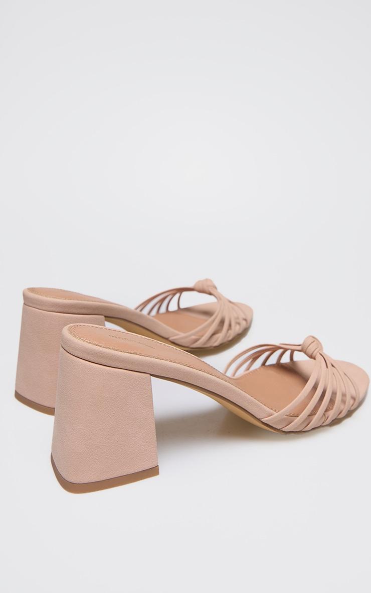 Nude Faux Nubuck Knotted Block Heeled Mule Sandals Product Image