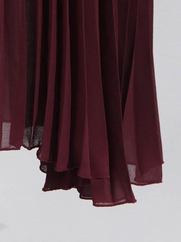 Flared Sleeves Solid Color Split-Joint Zipper Off-The-Shoulder Blouses&Shirts Tops + Pleated A-Line Skirts Bottom Two Pieces Set Product Image