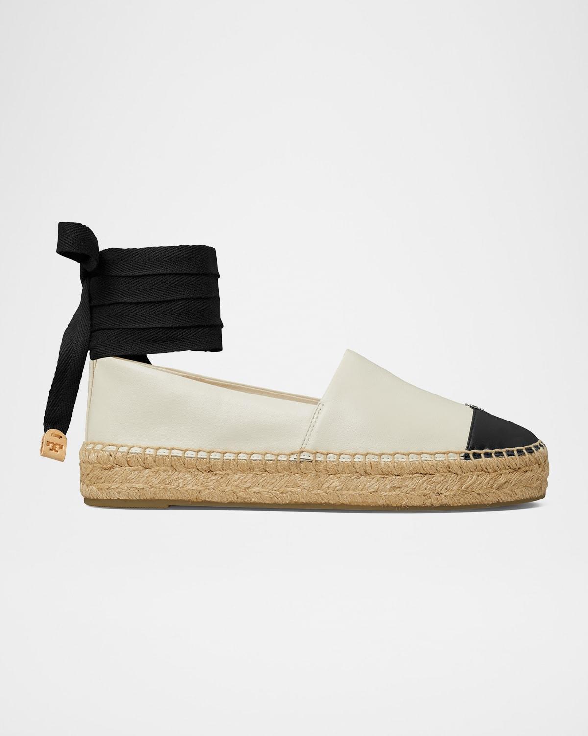TORY BURCH White Espadrilles With Metallic Logo On The Front And Ankle Strap In Leather Woman Product Image