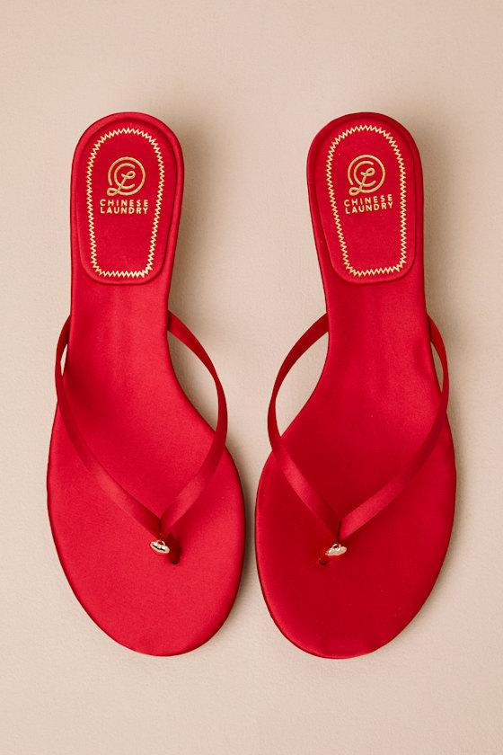 Brissa Red Satin Kitten Heel Thong Sandals Product Image