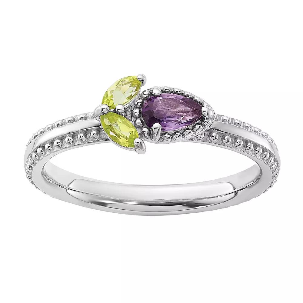 Stacks & Stones Sterling Silver Gemstone Flower Stackable Ring, Women's,  Product Image