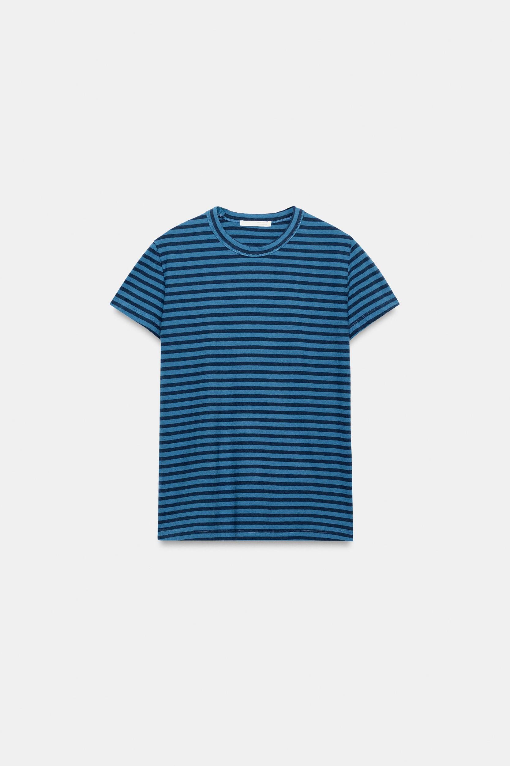COTTON AND LINEN STRIPED T-SHIRT Product Image