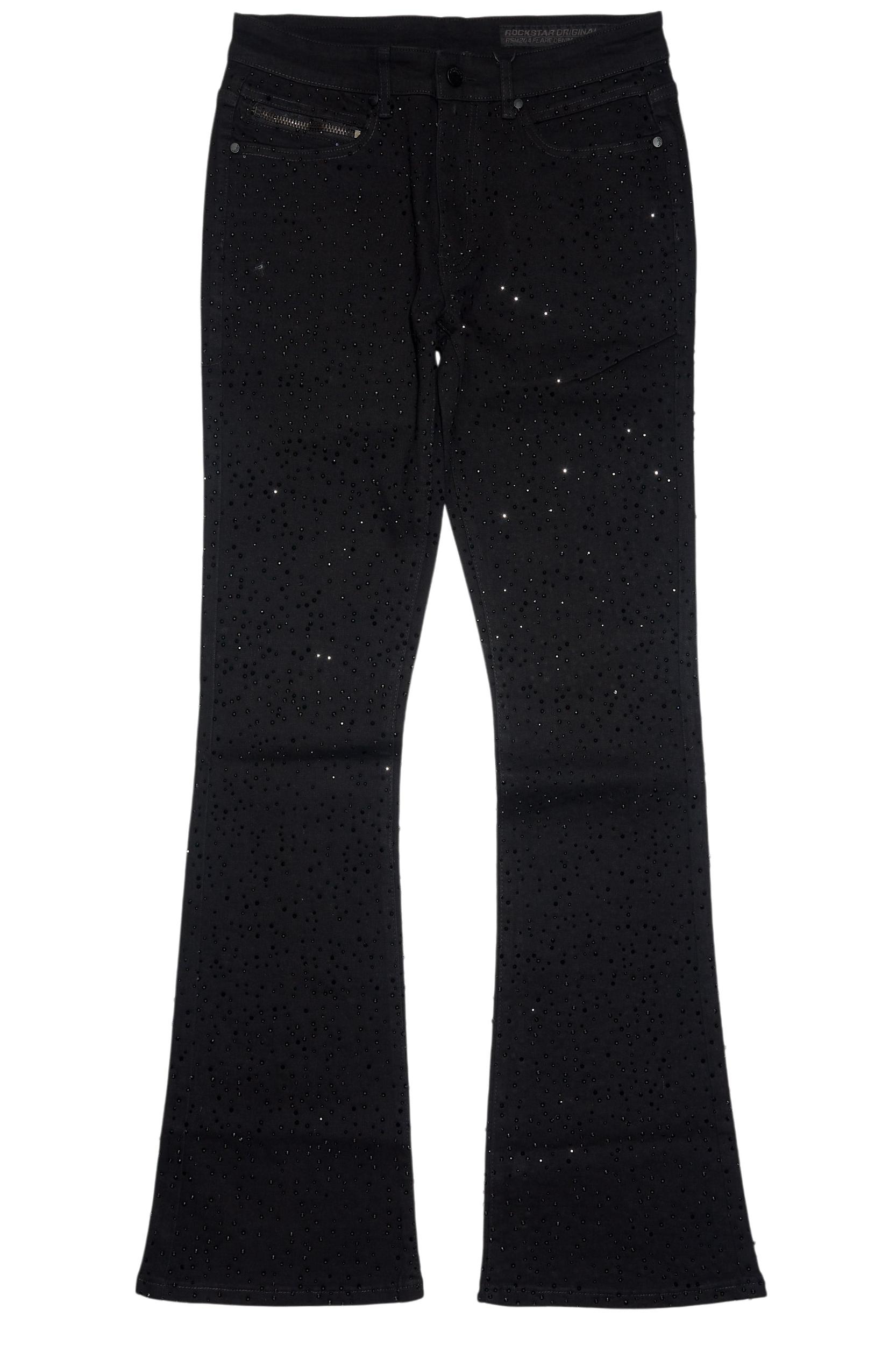 Lucki Black Rhinestone Stacked Flare Jean Male Product Image